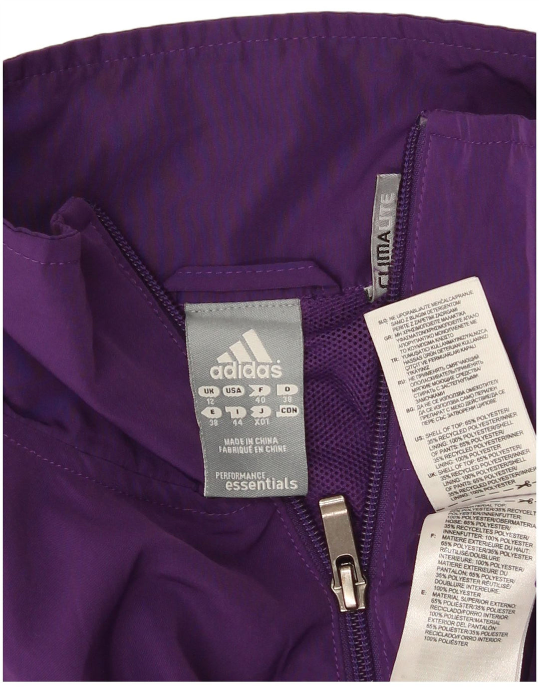 Adidas Damen Climalite Trainingsanzug Top Jacke UK 12 Medium Lila Polyester