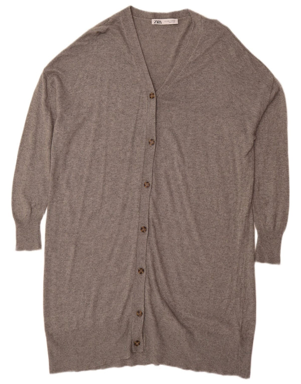 Langer, übergroßer Damen-Cardigan von Zara, Gr. 14, Mittelgrau meliert