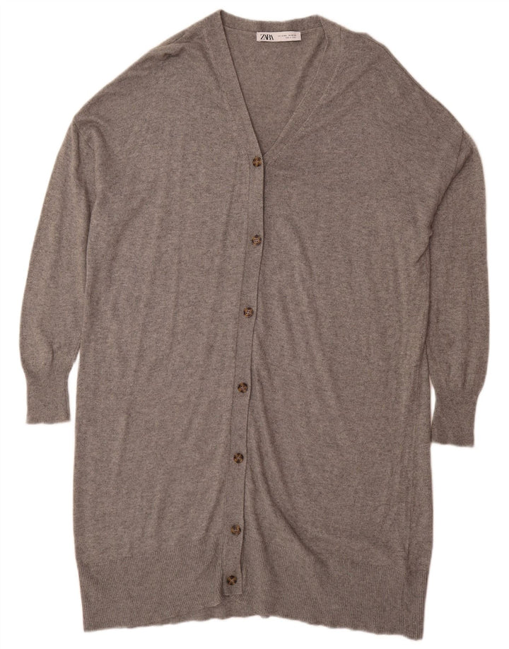 Langer, übergroßer Damen-Cardigan von Zara, Gr. 14, Mittelgrau meliert