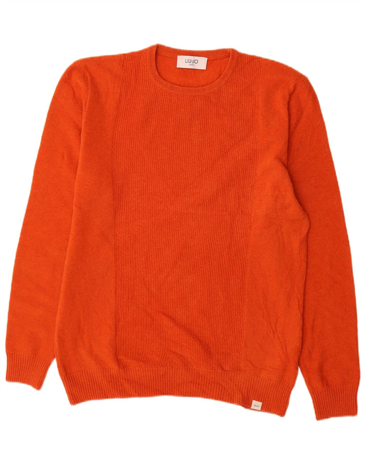 Liu Jo Herren-Pullover mit Rundhalsausschnitt, große orangefarbene Wolle