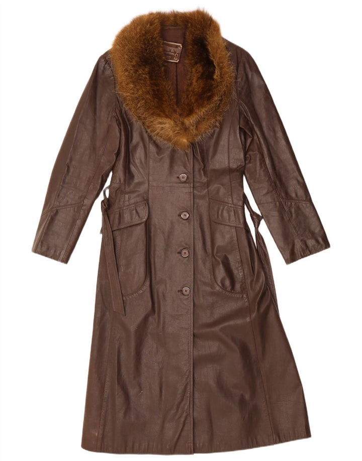 VINTAGE Damen Ledermantel UK 12 Mittelbraunes Leder
