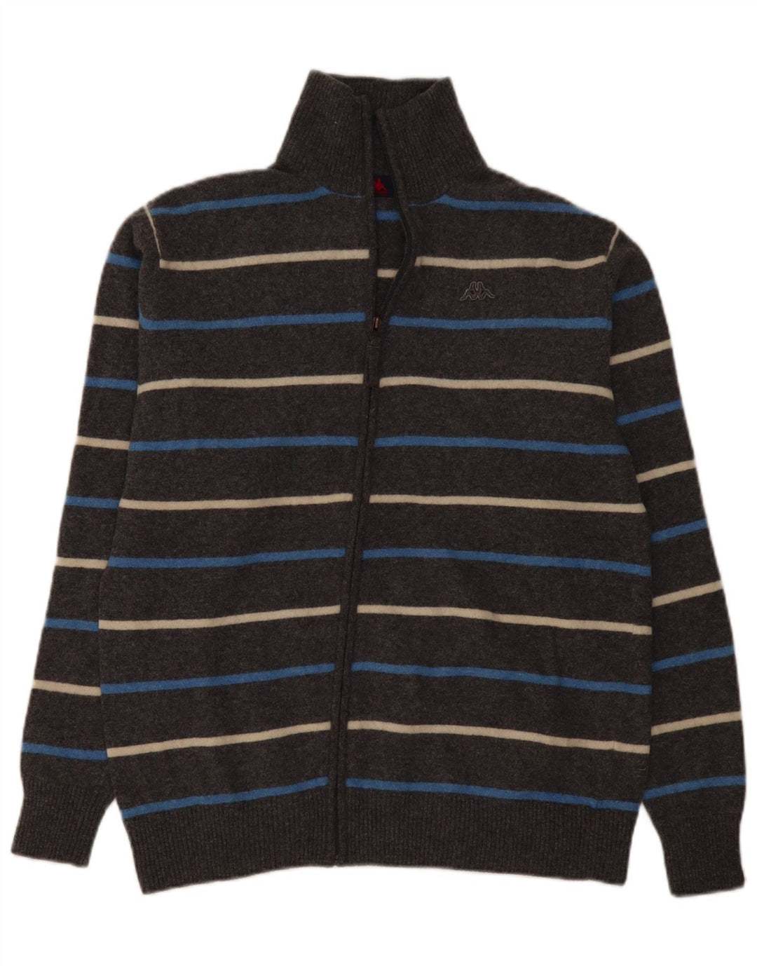Kappa Herren-Cardigan-Pullover 2XL grau gestreifte Wolle
