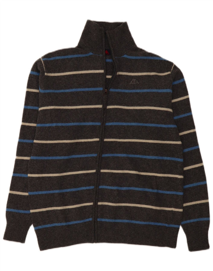 Kappa Herren-Cardigan-Pullover 2XL grau gestreifte Wolle