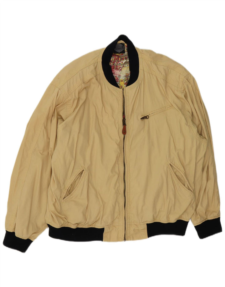 VINTAGE Mens Loose Fit Bomber Jacket UK 38 Medium Beige Cotton