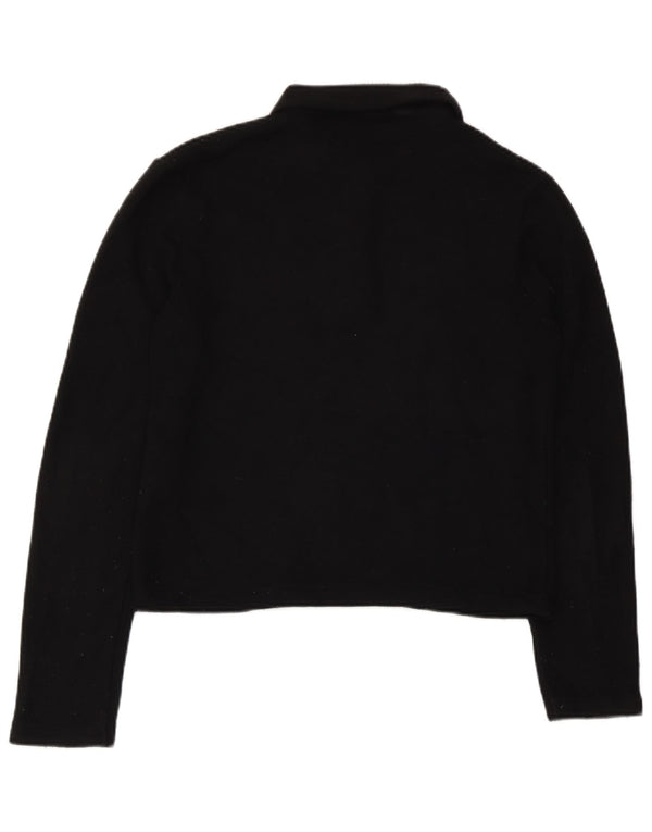 Zara Damen Crop Langarm-Poloshirt UK 10 Small Schwarz Viskose