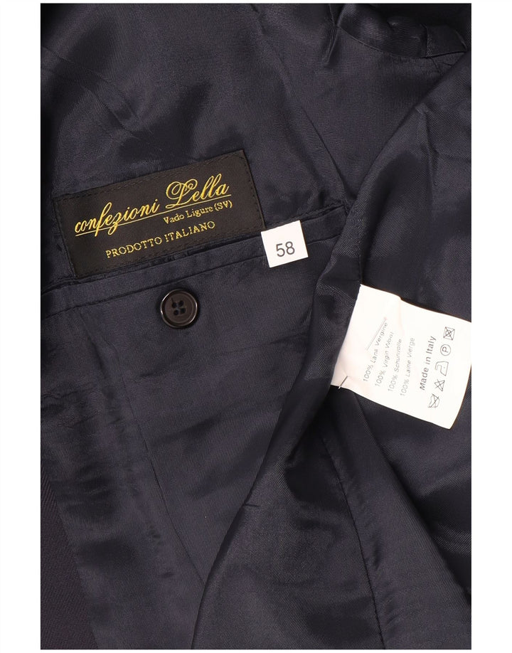 Vintage Herren Zweireiher Blazer Jacke IT 58 4XL Marineblaue Schurwolle