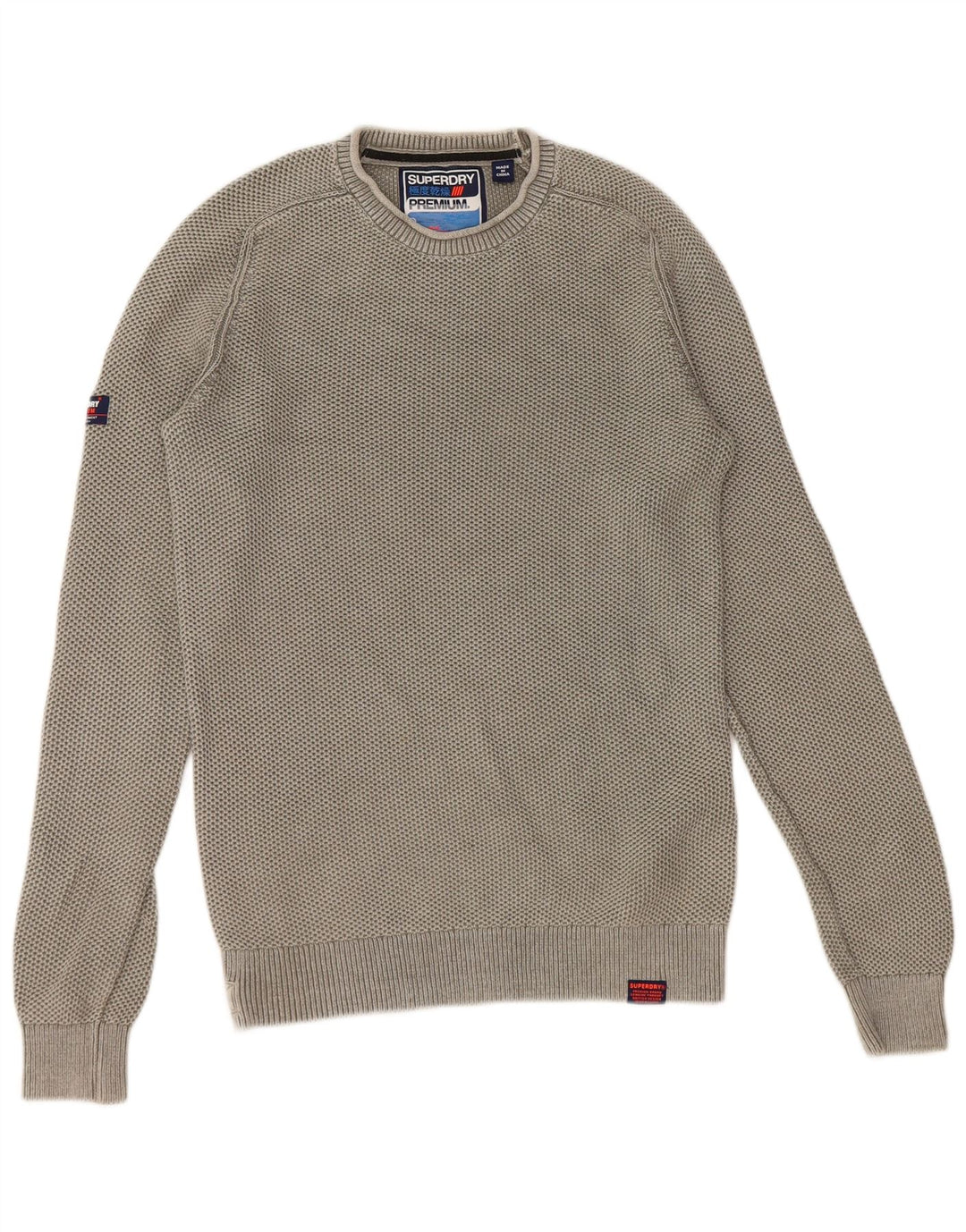 Superdry Herren-Pullover mit Rundhalsausschnitt, Größe S, grüne Baumwolle