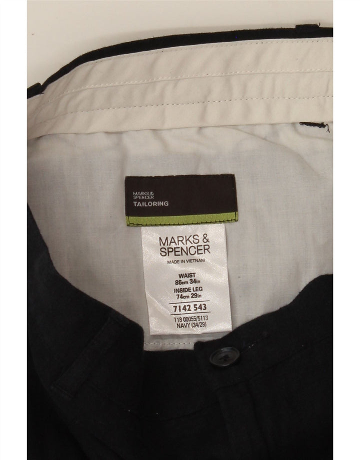 MARKS & SPENCER Womens Straight Suit Trousers W34 L29 Black Linen Vintage Marks & Spencer and Second-Hand Marks & Spencer from Messina Hembry 