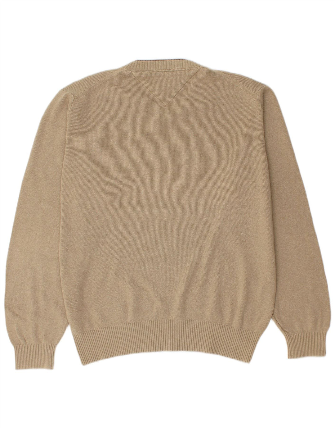 Tommy Hilfiger Herren-Pullover mit V-Ausschnitt, mittelbeige Baumwolle