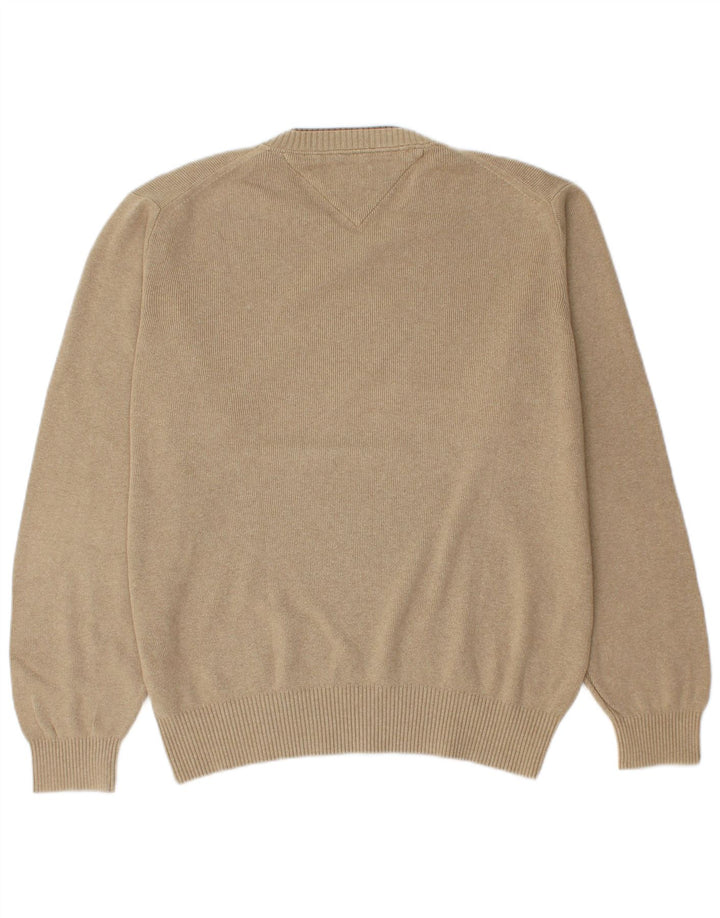 Tommy Hilfiger Herren-Pullover mit V-Ausschnitt, mittelbeige Baumwolle