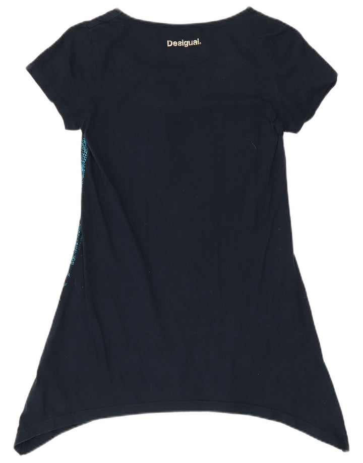 DESIGUAL Grafisches asymmetrisches Tunika-Oberteil für Mädchen, 13–14 Jahre, Marineblau mit Blumenmuster