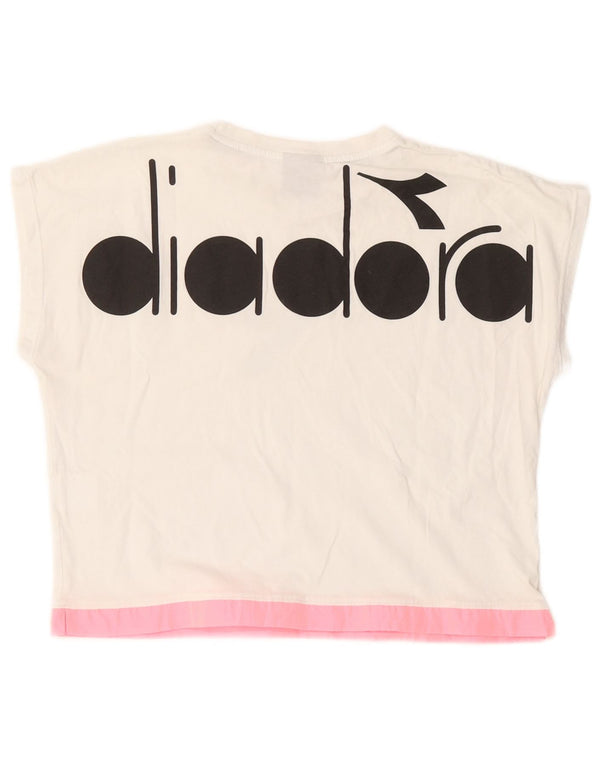 Diadora Damen Crop Graphic T-Shirt Top UK 12 Medium Weiß