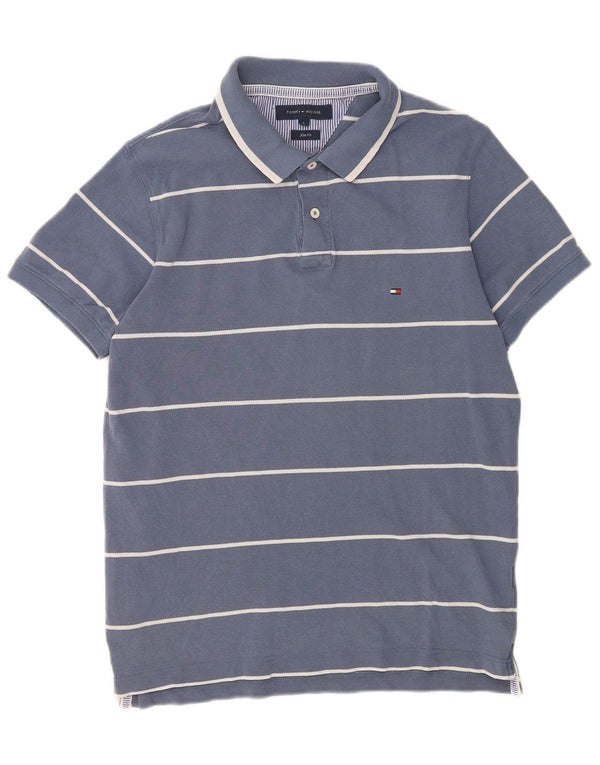 Tommy Hilfiger Herren-Poloshirt mit schmaler Passform, groß, blau gestreift, Baumwolle