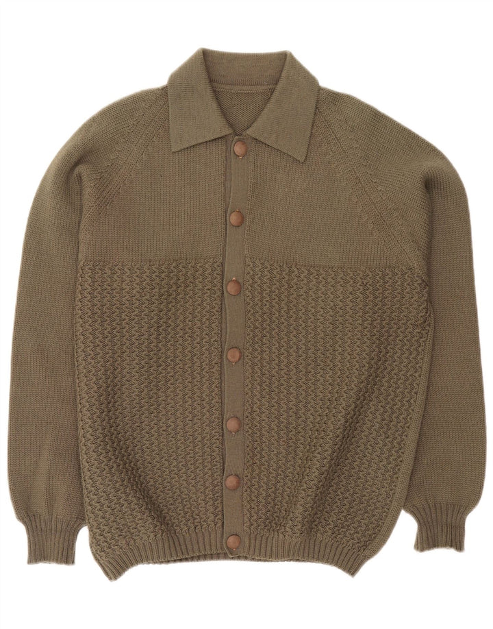 Vintage Herren Strickjacke Pullover Groß Khaki