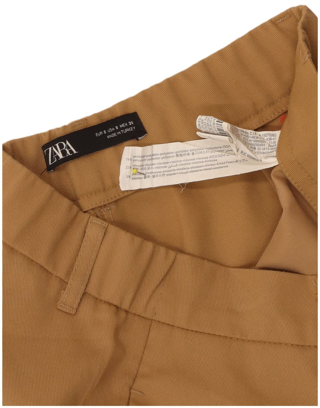 Zara Damen-Chinohose mit weitem Bein, Größe S, W26, L26, Beige, Polyester