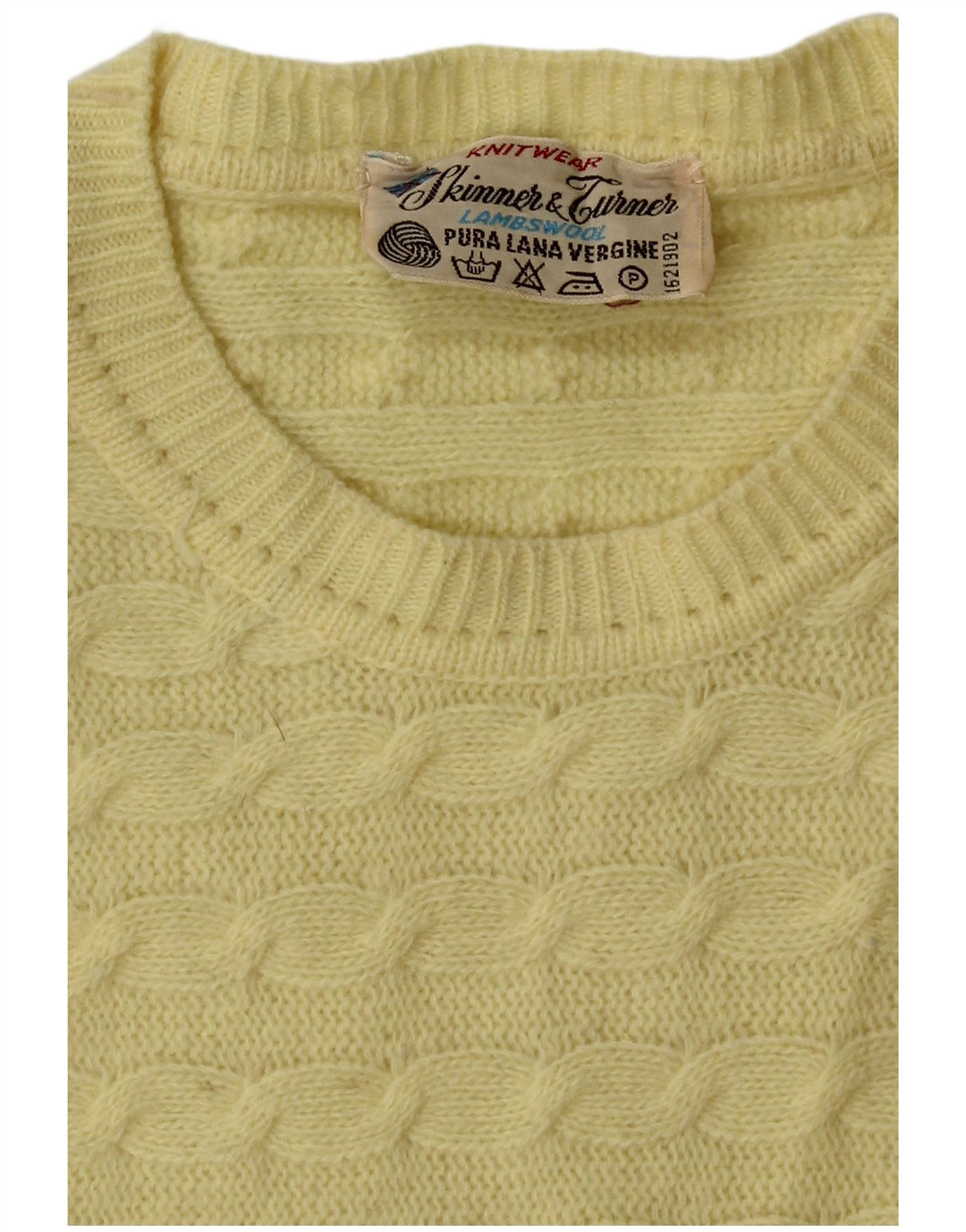 VINTAGE Damen Pullover mit Rundhalsausschnitt UK 14 Mittelgelbe Schurwolle