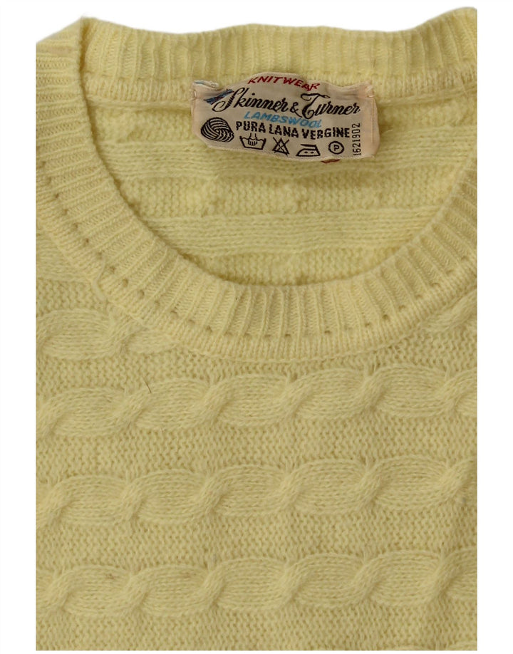 VINTAGE Damen Pullover mit Rundhalsausschnitt UK 14 Mittelgelbe Schurwolle