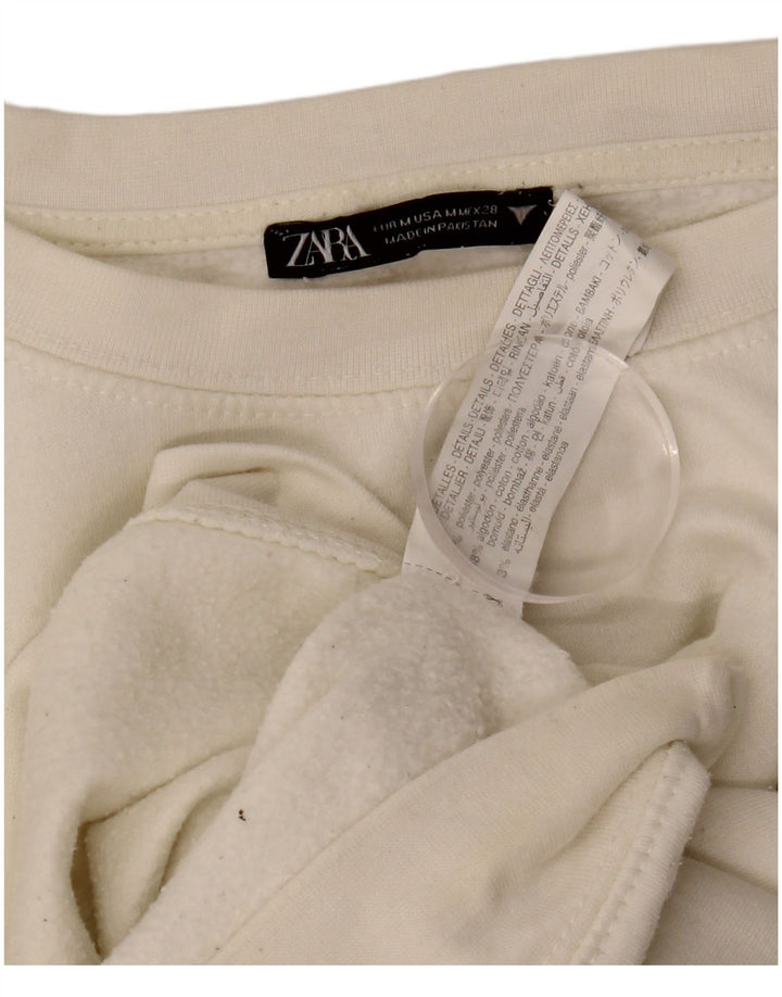 Zara Damen Crop Oversized Sweatshirt Pullover UK 14 Mittelweißes Polyester