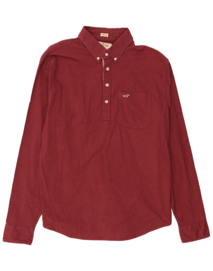 HOLLISTER Herren-Stretch-Pullover-Hemd, groß, burgunderfarbene Baumwolle