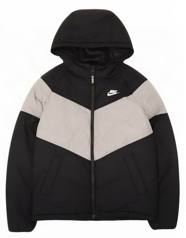 Nike Wattierte Jacke mit Kapuze für Jungen, 13–14 Jahre, XL, schwarzes Farbblock-Polyester