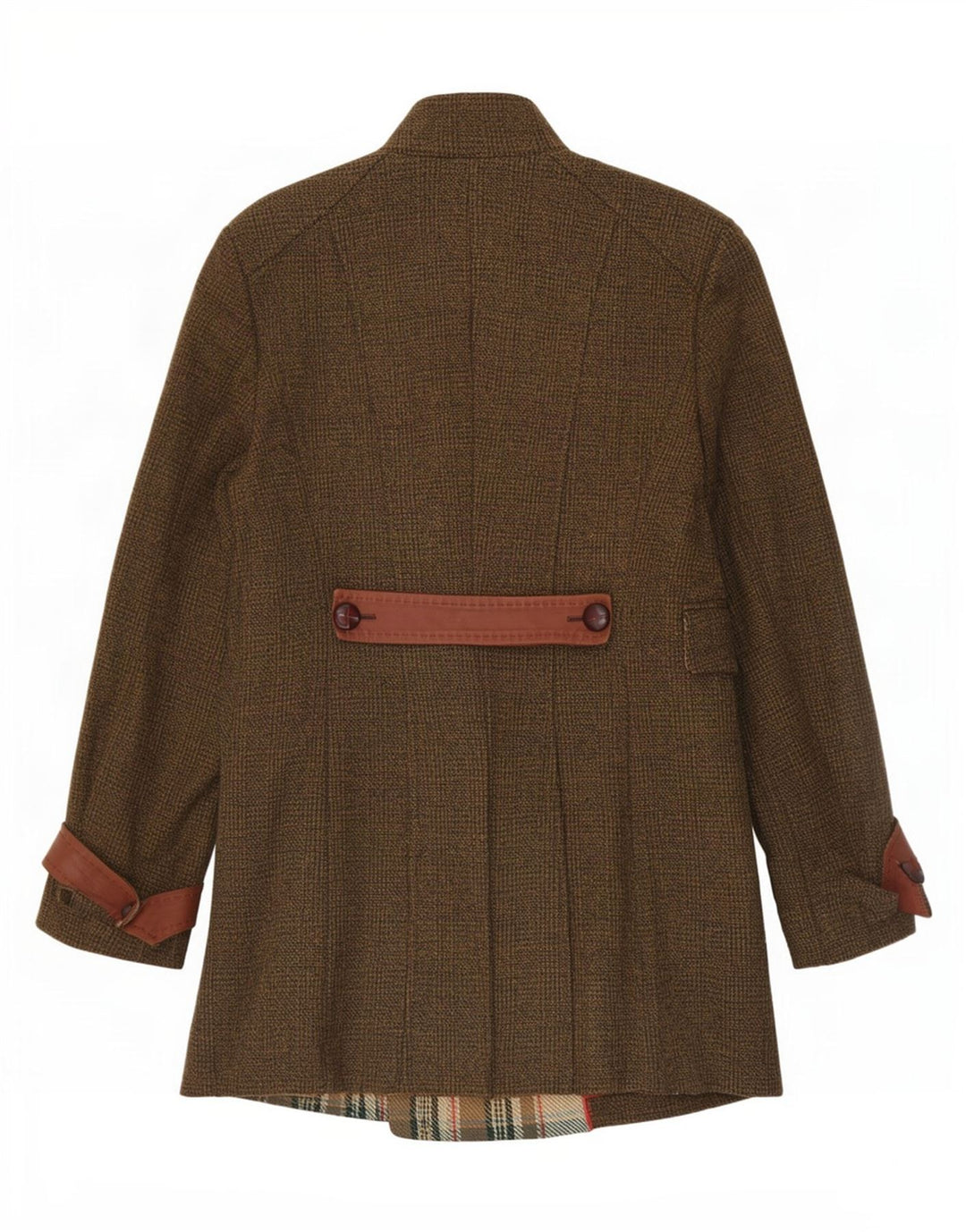 ST. Emile Damen Zweireihiger Mantel UK 12 Medium Khaki Check Baumwolle