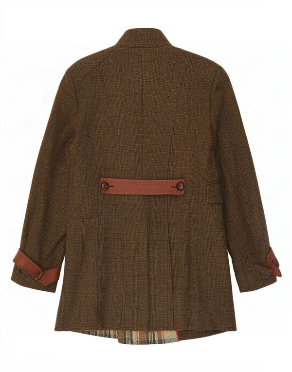 ST. Emile Damen Zweireihiger Mantel UK 12 Medium Khaki Check Baumwolle