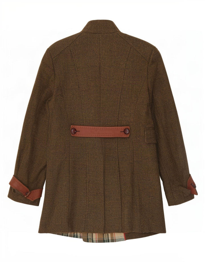 ST. Emile Damen Zweireihiger Mantel UK 12 Medium Khaki Check Baumwolle