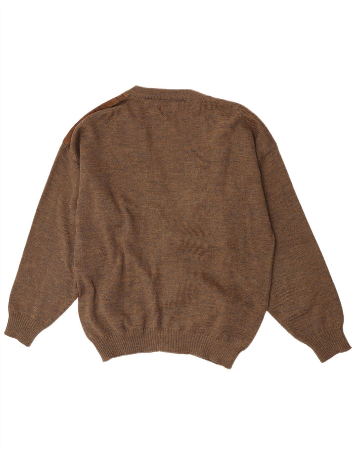 Vintage Herren Wildleder Cardigan Pullover Große braune geometrische Wolle