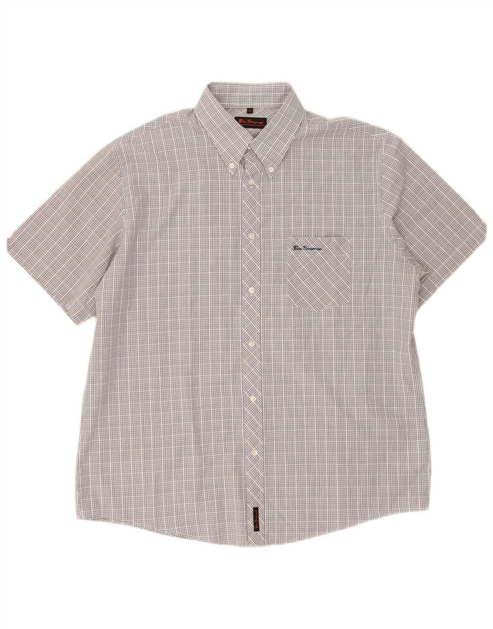 Ben Sherman Herren-Kurzarmhemd XL, blau kariert, Baumwolle