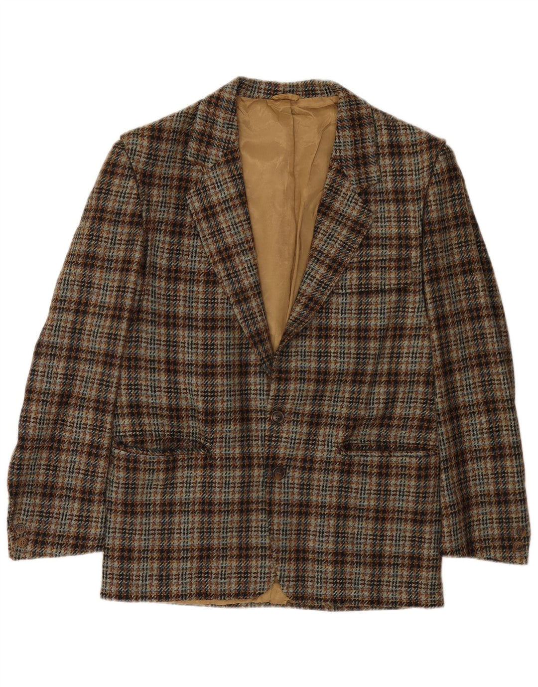 Vintage Herren 2-Knopf-Blazerjacke IT 44 XS Beige Hahnentrittwolle