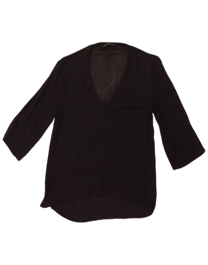 ZARA Damen 3/4-Ärmel-Blusenoberteil UK 6 XS Schwarz