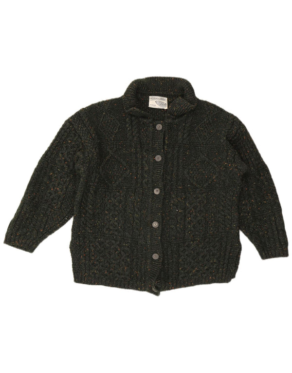 Vintage Damen Cardigan Pullover UK 16 Große grün gefleckte Wolle