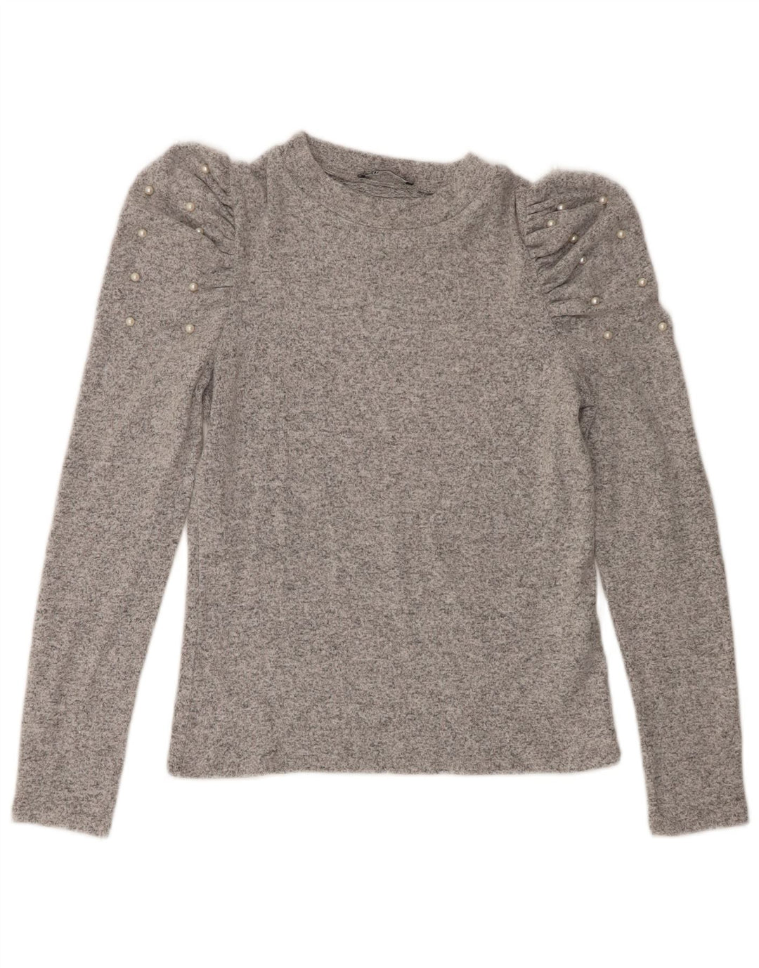 Zara Damen Top Langarm UK 12 Mittelgrau gefleckte Viskose