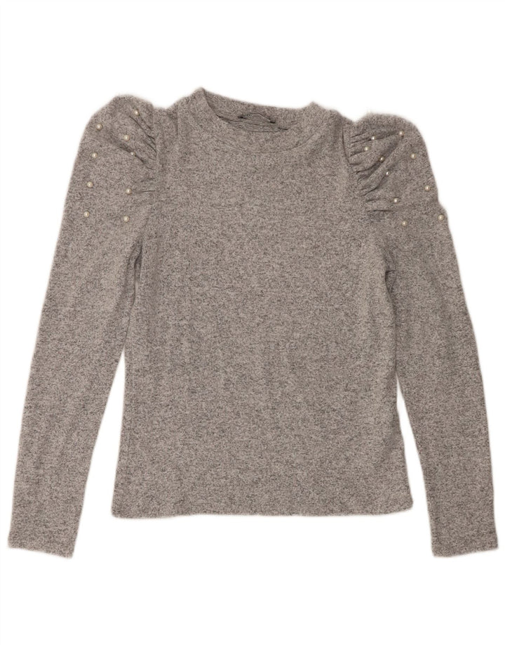 Zara Damen Top Langarm UK 12 Mittelgrau gefleckte Viskose