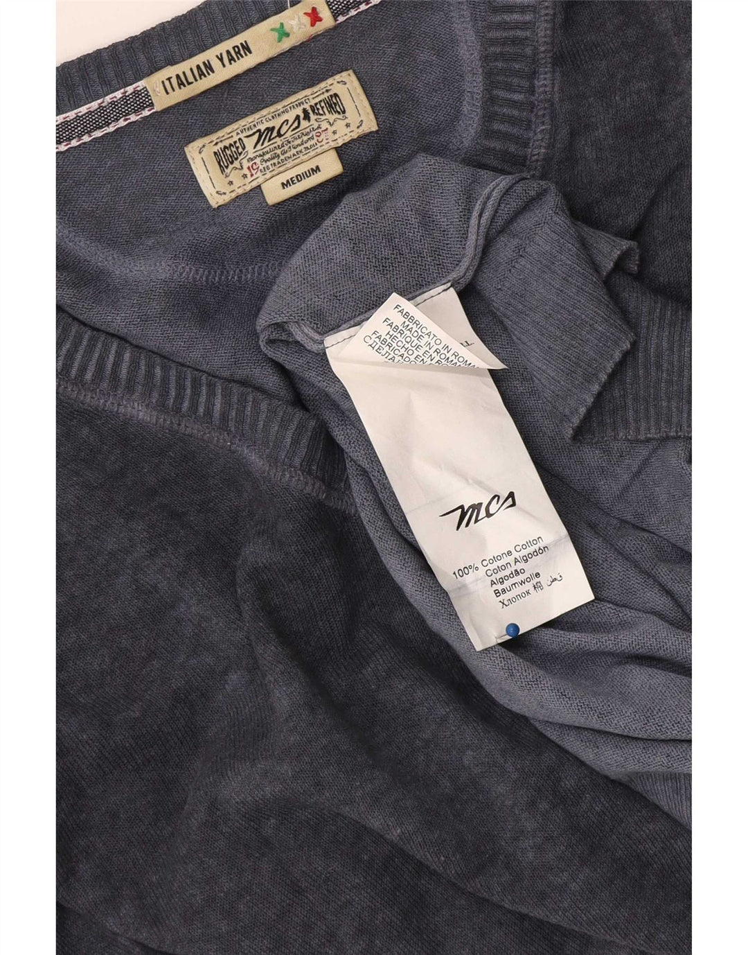 Marlboro Classics Herren-Pullover mit V-Ausschnitt aus mittelblauer Baumwolle