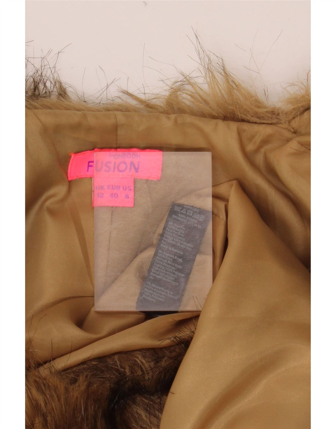 MONSOON Damen-Bolero-Jacke mit 3/4-Ärmeln aus Kunstpelz, UK 12, Mittelbeige