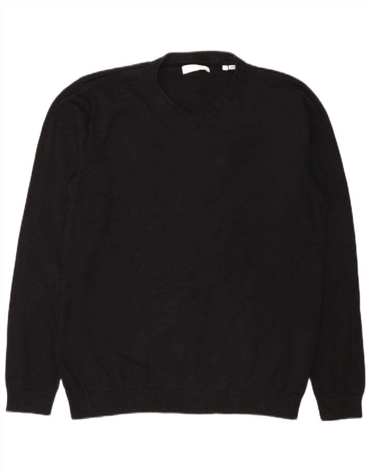 Jack & Jones Herren-Pullover mit V-Ausschnitt, groß, aus schwarzer Baumwolle