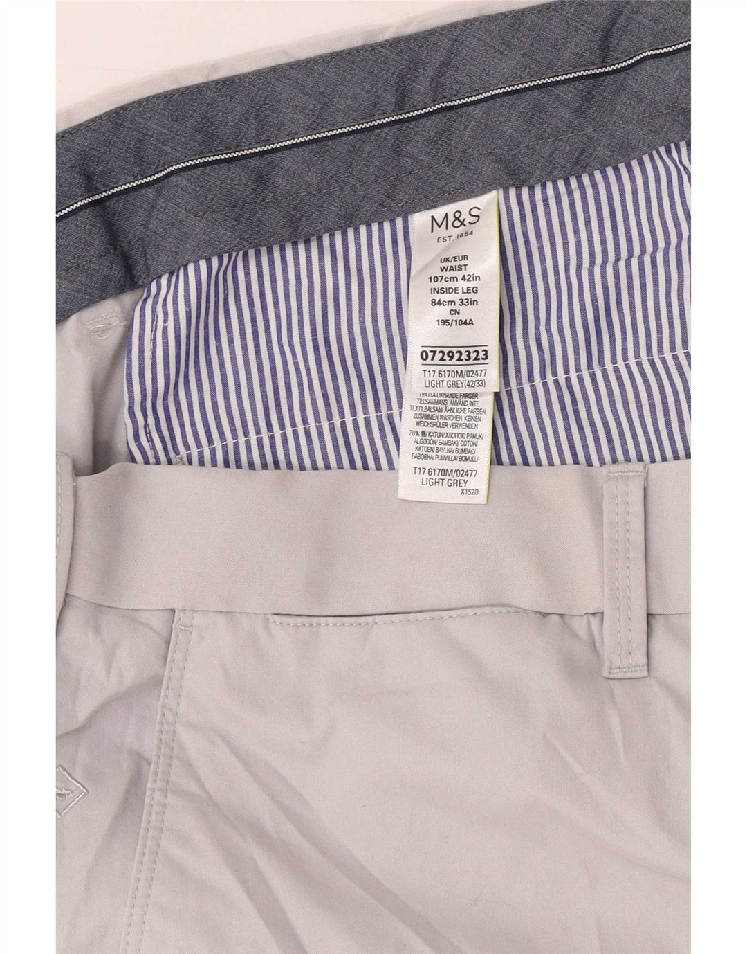 Marks & Spencer Herren gerade Chinohose W42 L33 graue Baumwolle