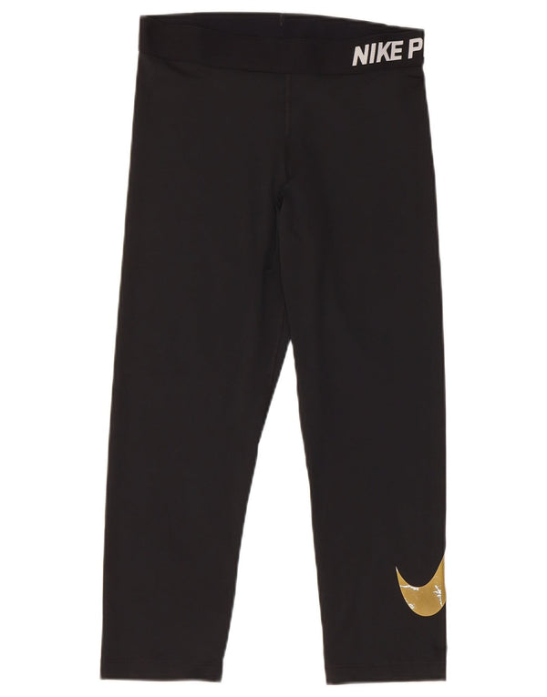 Nike Womens Dri Fit Graphic Capri Leggings UK 12 Mittelschwarzes Polyester