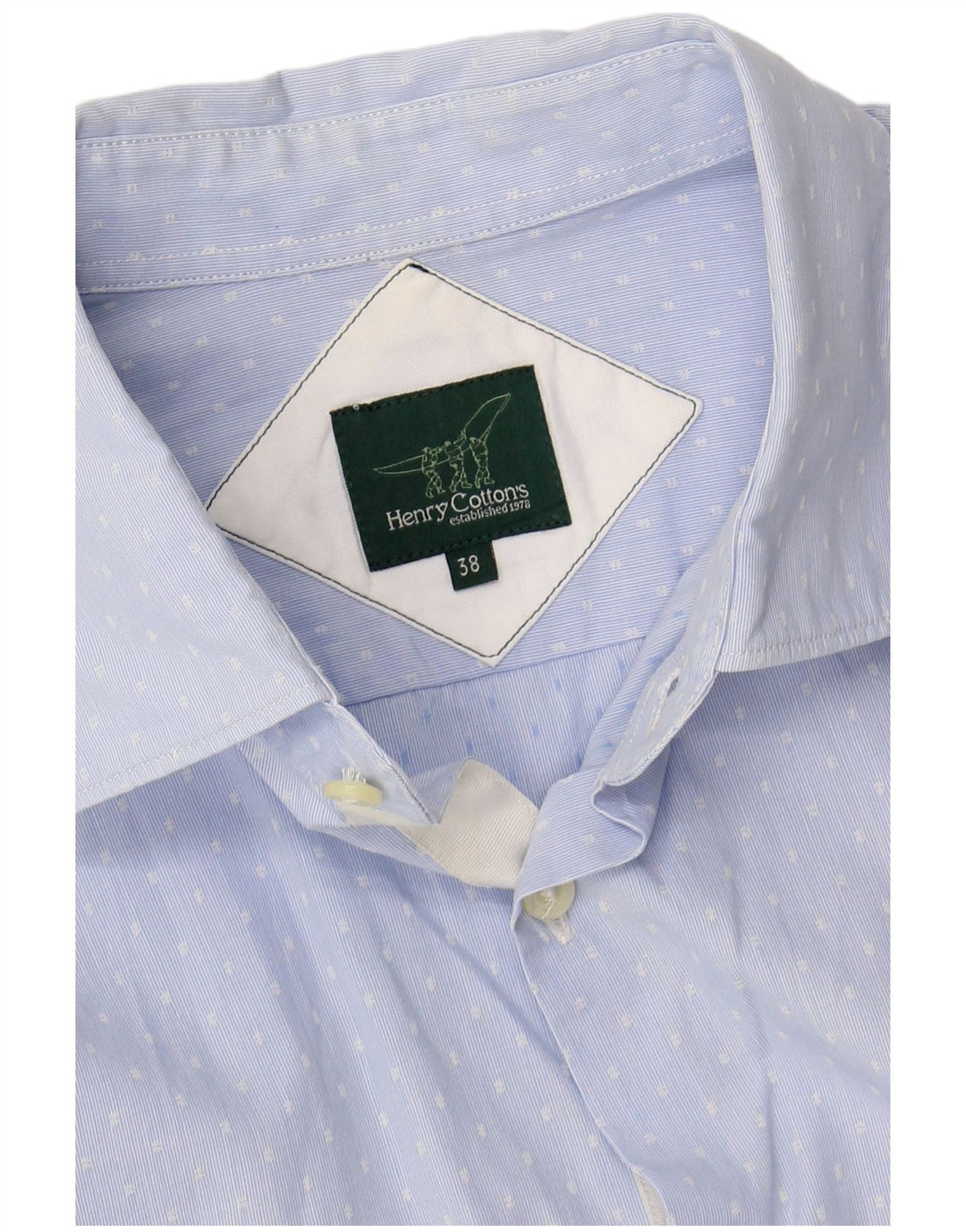 HENRY COTTONS Mens Shirt Size 38 Medium Blue Spotted