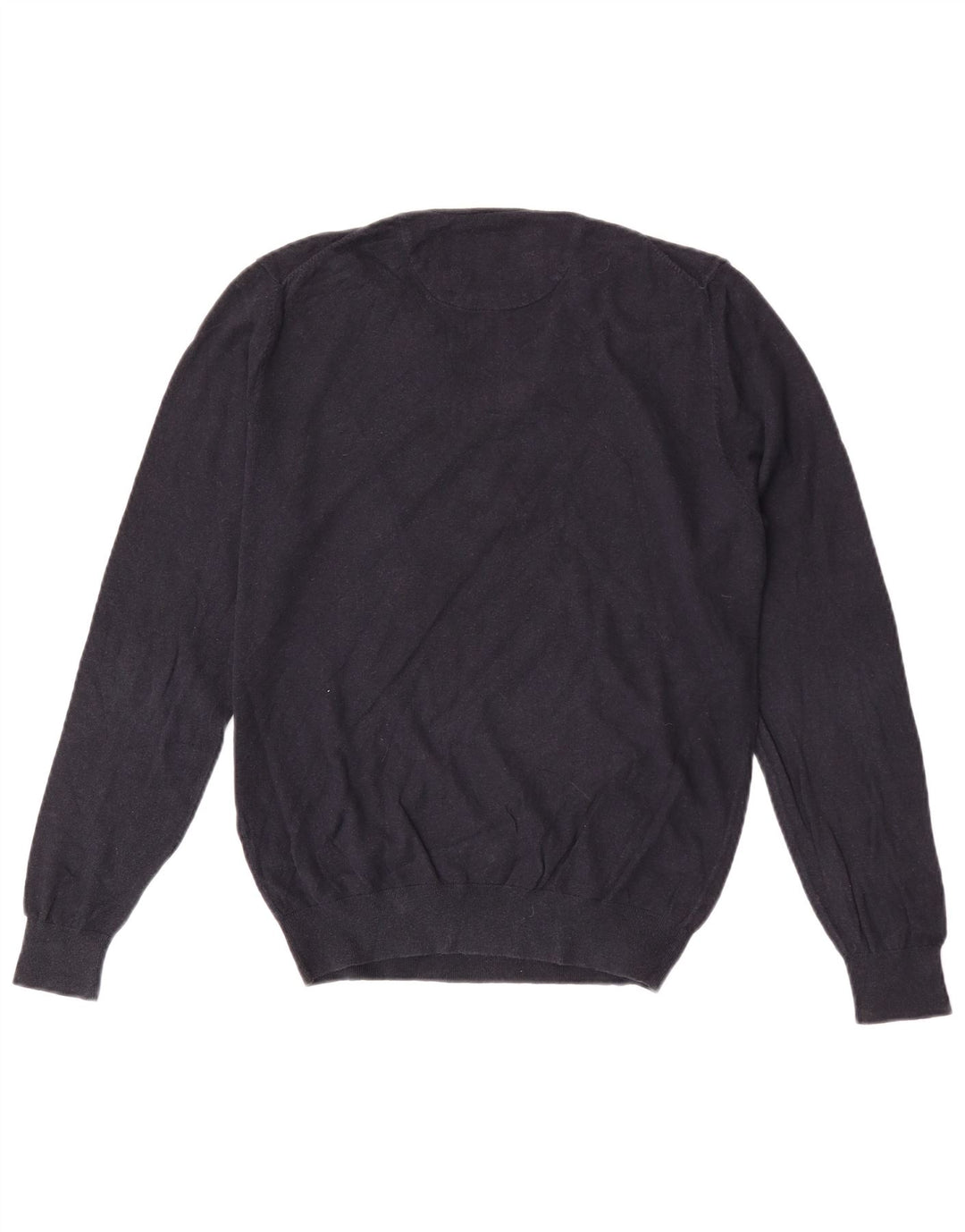 Massimo Dutti Herren-Pullover mit V-Ausschnitt aus mittelblauer Baumwolle