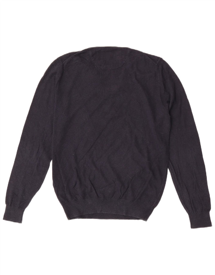 Massimo Dutti Herren-Pullover mit V-Ausschnitt aus mittelblauer Baumwolle