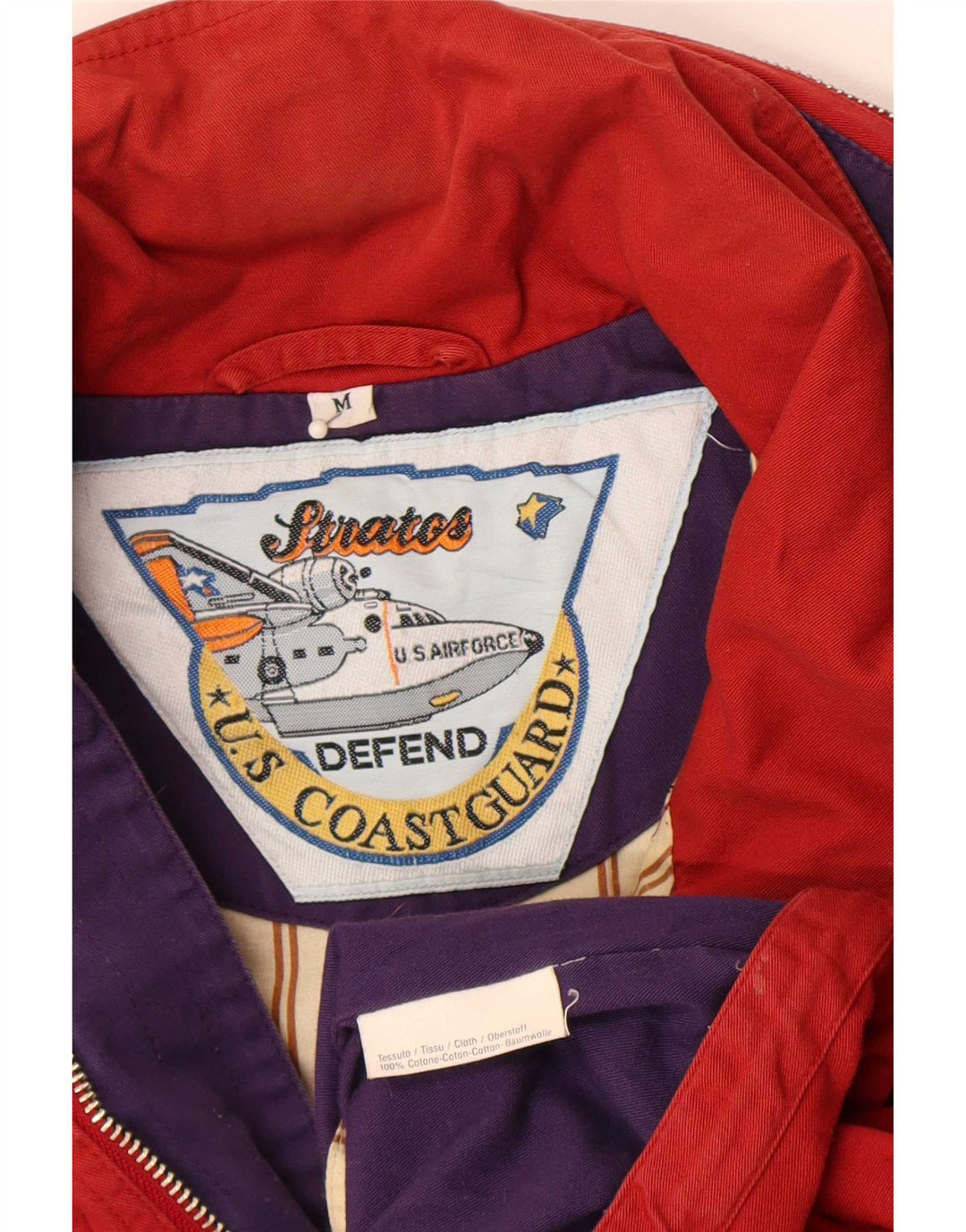 Coast Guard Herren-Bomberjacke mit Kapuze, UK 38, mittelrote Colourblock-Baumwolle