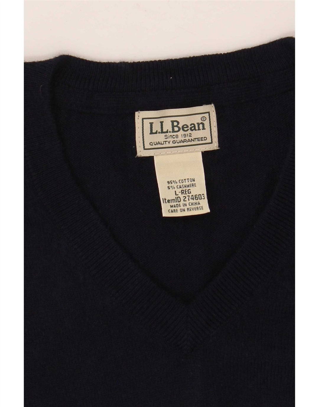 L.L.Bean Herren-Pullover mit V-Ausschnitt, groß, marineblau, Baumwolle
