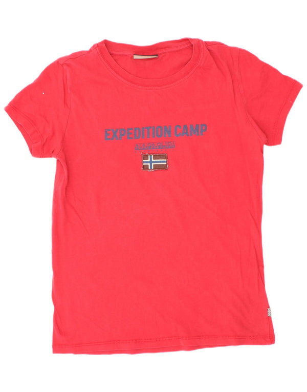 Napapijri Jungen T-Shirt mit Geographic-Grafik, 7–8 Jahre, rote Baumwolle