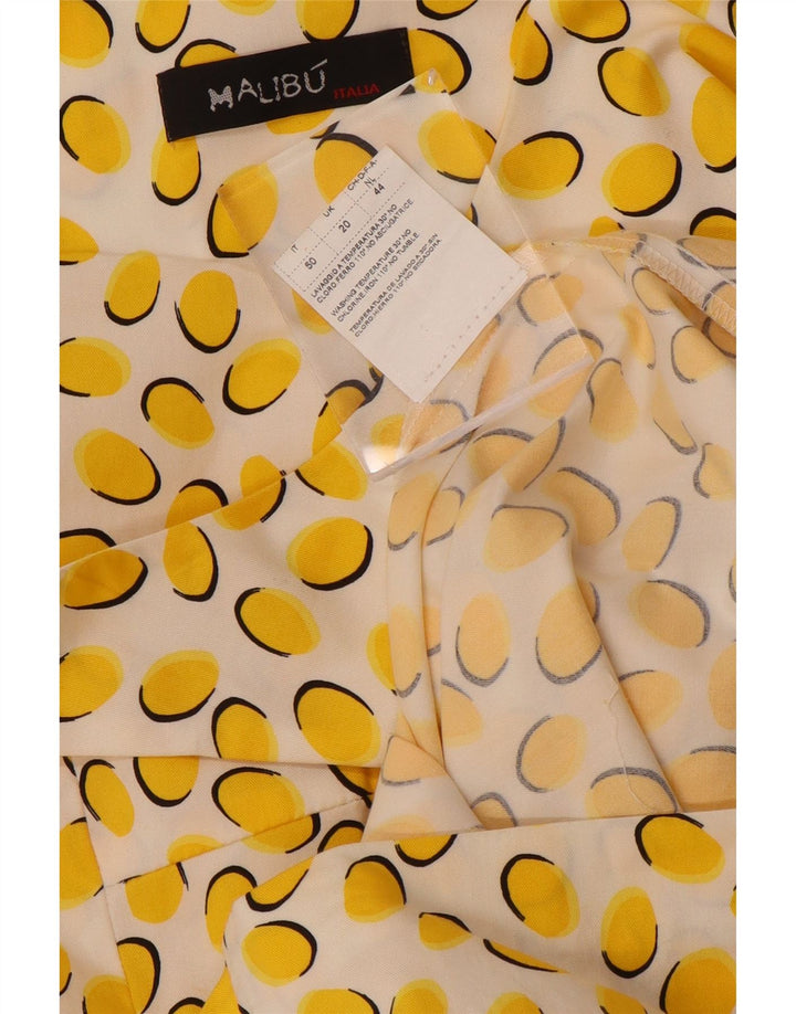 VINTAGE Damen Ärmelloses Etuikleid UK 20 2XL Gelb gefleckte Baumwolle