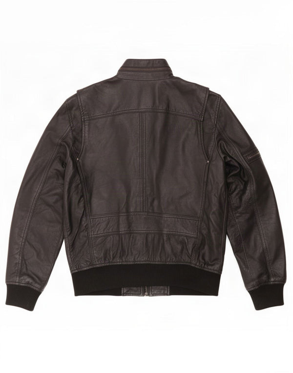 BARNEYS Herren Militärlederjacke UK 38 Medium Schwarz