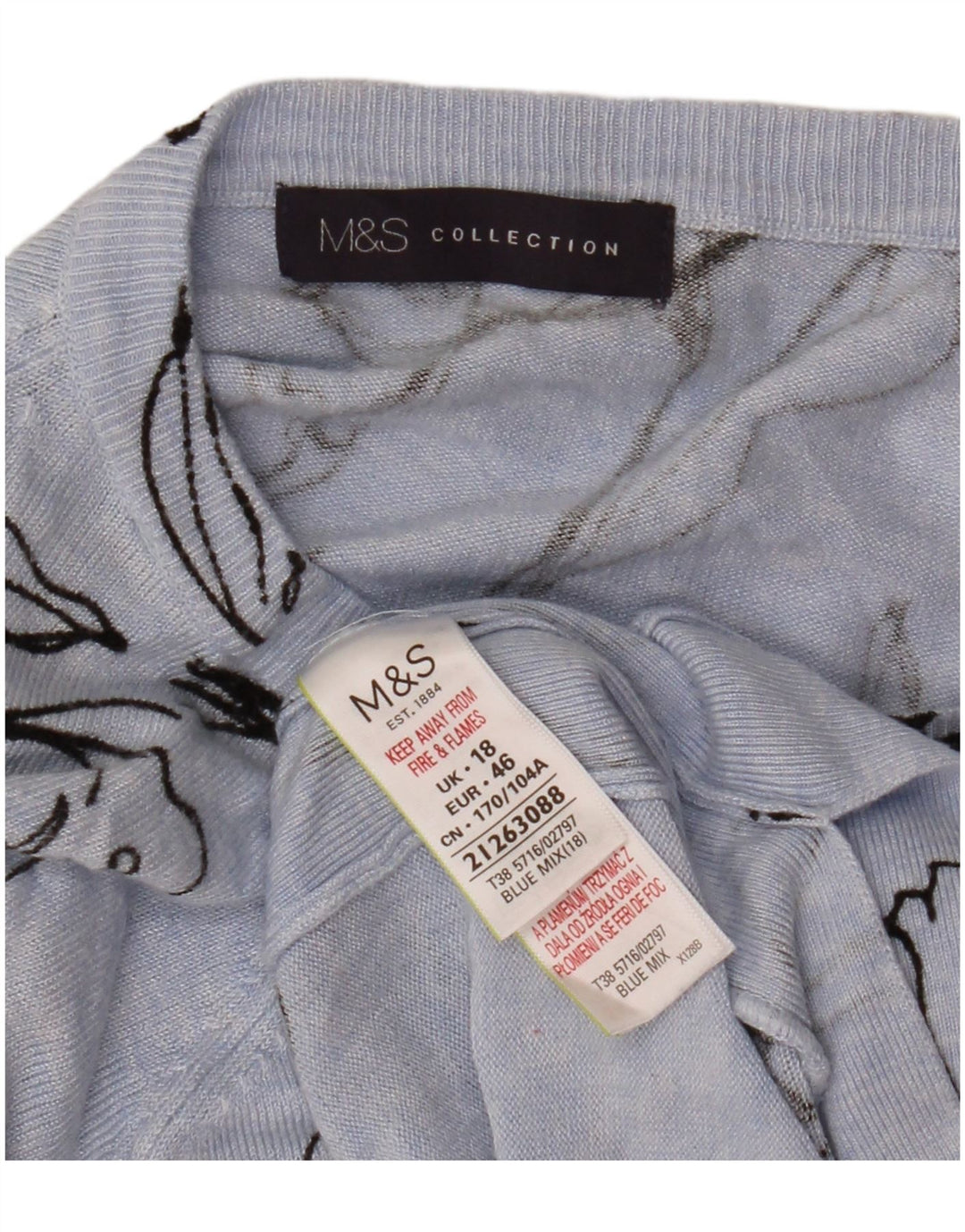 MARKS & SPENCER Damen-Pullover mit U-Boot-Ausschnitt, Gr. 18, XL, blau geblümt