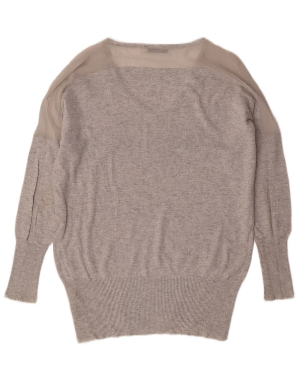 MINT VELVET Damen-Pullover mit lockerer Passform und V-Ausschnitt, UK 12, mittelgraue Baumwolle