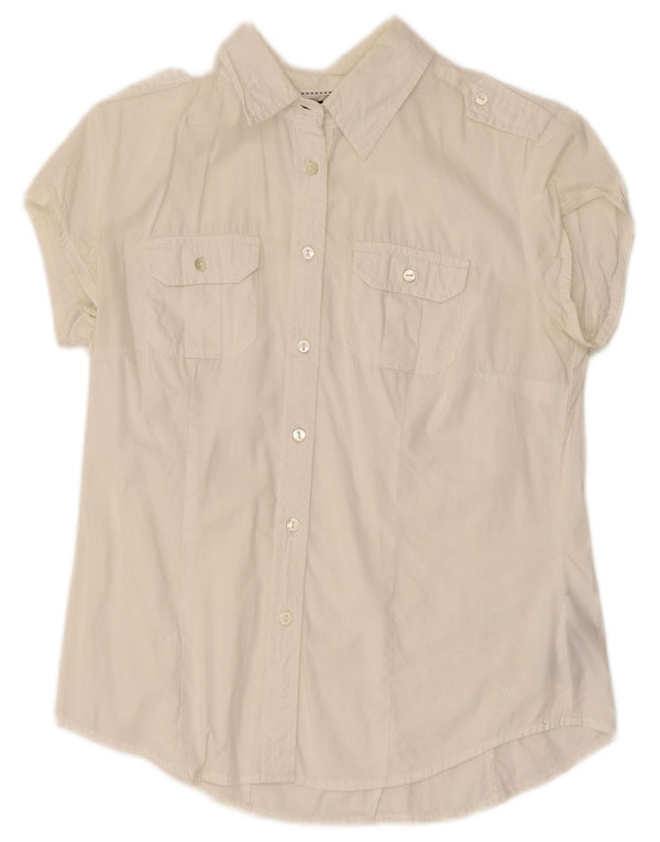 Tommy Hilfiger Damen Militär-Kurzarmhemd UK 6 XS Weiße Baumwolle